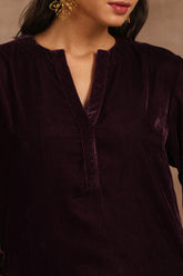 Truebrowns Wine Velvet Solid Co-Ord Set